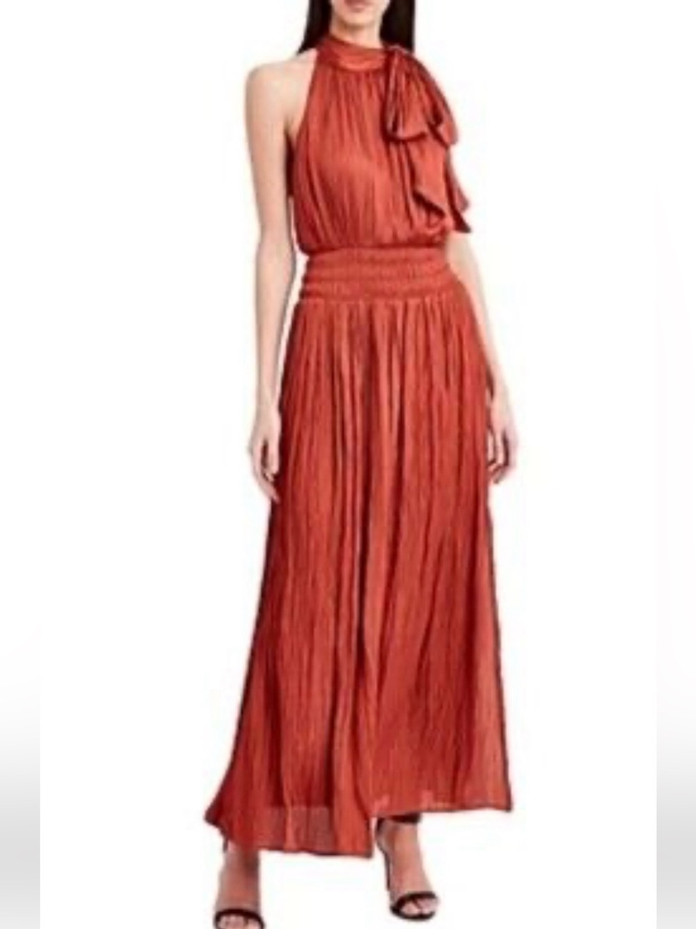 BCBGMaxAzria Rust Orange Pleated Maxi Dress